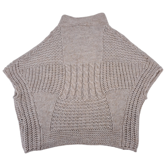 Elsamanda Cardigan Poncho Sweater Chunky Knit Wool Alpaca Blend Oatmeal Beige OS - Picture 2 of 4